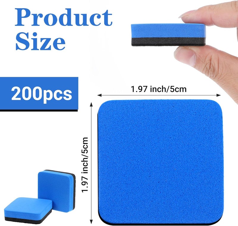 AojSup 200 Pack Magnetic Erasers for Whiteboard, Bulk Erasers for Dry Erase Board with Strong Magnets, 1.97 x 1.97 Inch Blue EVA Felt Whiteboard Eraser for Office Home Supplies - Image 2